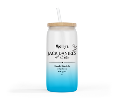 Personalised Ombre Coloured Glass Tumbler - Jack Daniels Whiskey Design