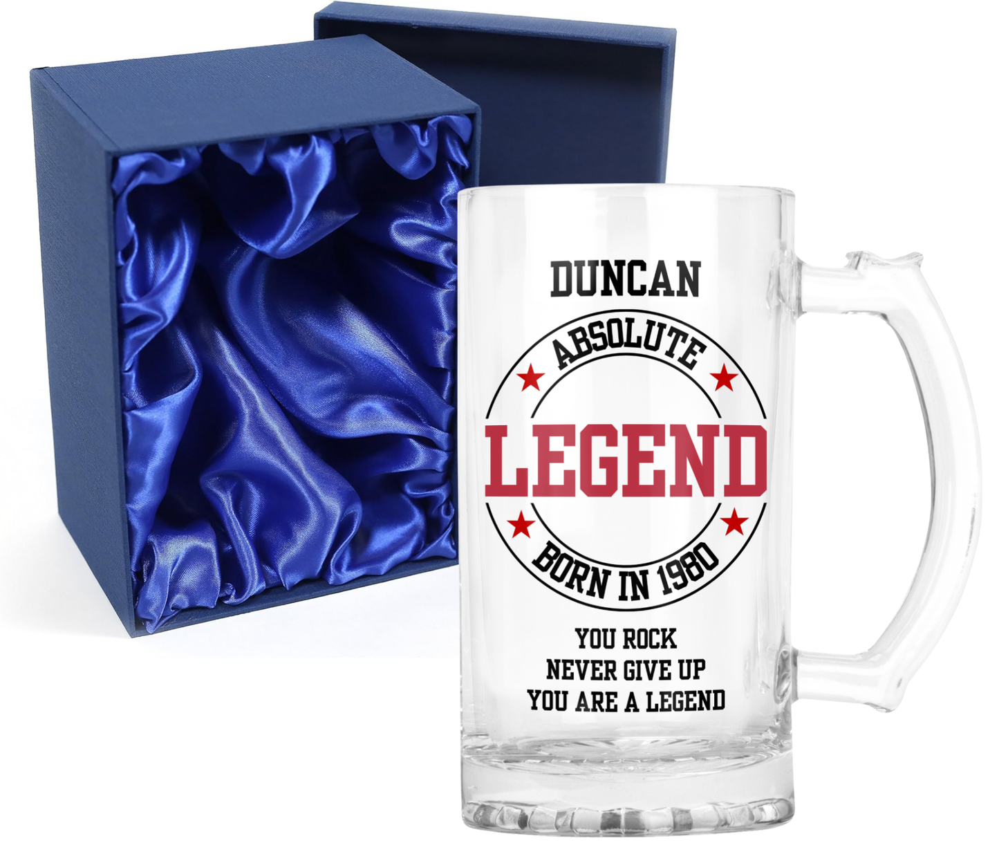Personalised Clear Glass Beer Tankard Mug - Absolute Legend Birthday Design