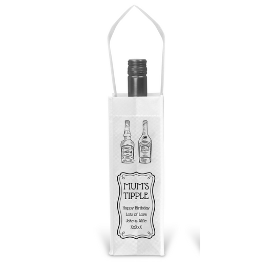Personalised Bottle Gift Bag - Liqueur Black & White Design