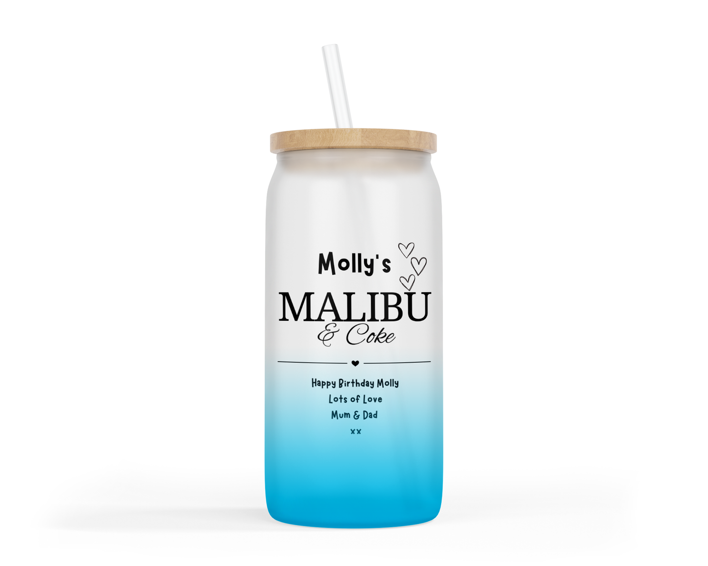 Personalised Ombre Coloured Glass Tumbler - Malibu Rum Design