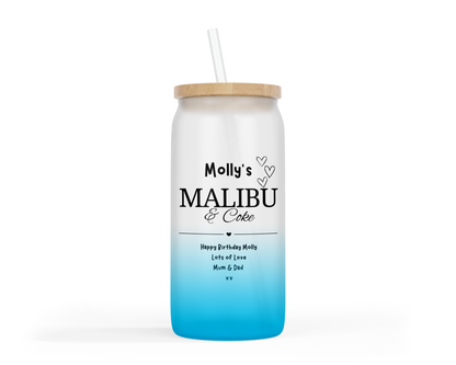 Personalised Ombre Coloured Glass Tumbler - Malibu Rum Design