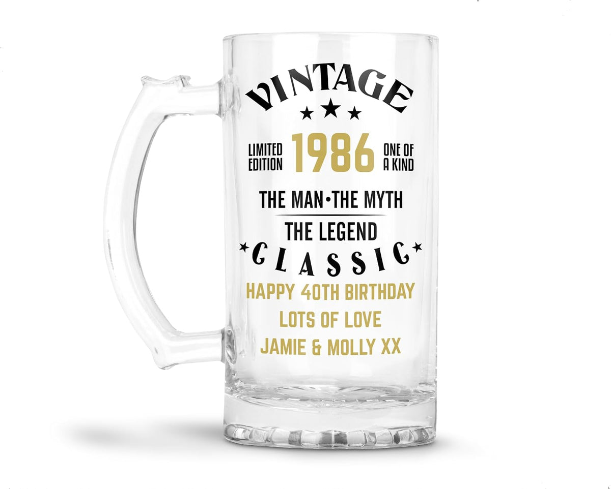 Personalised 16oz Clear Glass Beer Tankard Mug - The Man The Myth The Legend Design