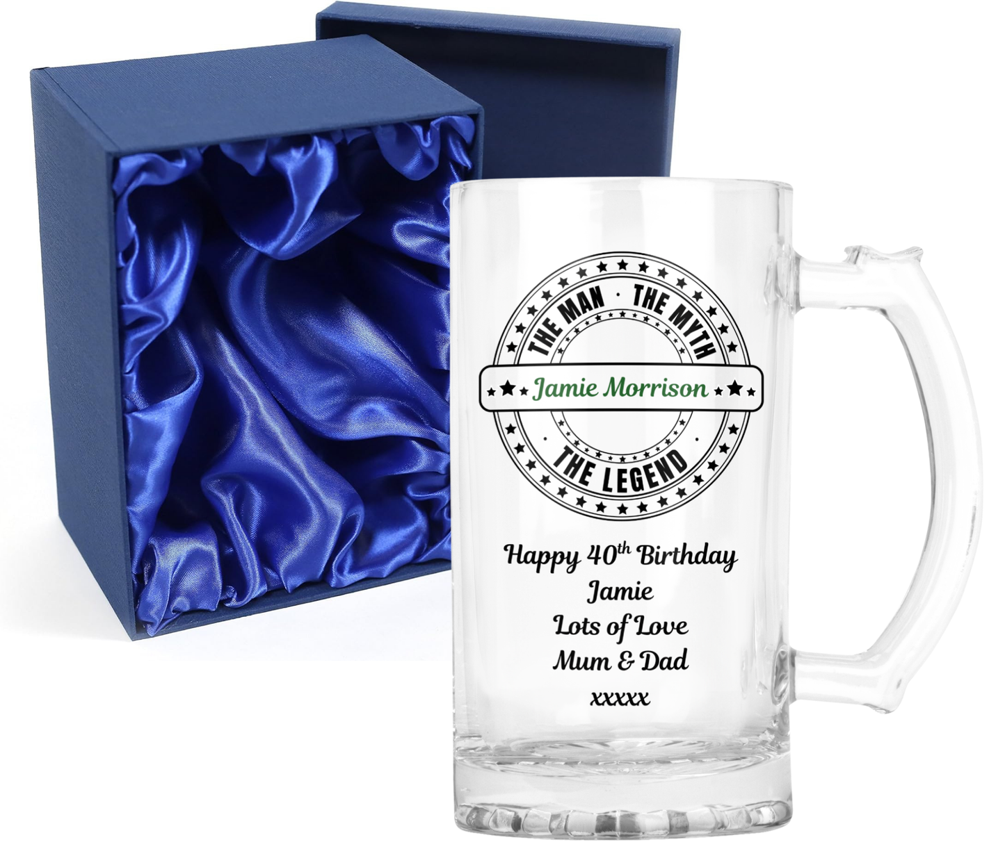 Personalised Clear Glass Beer Tankard Mug - The Man The Myth The Legend Design
