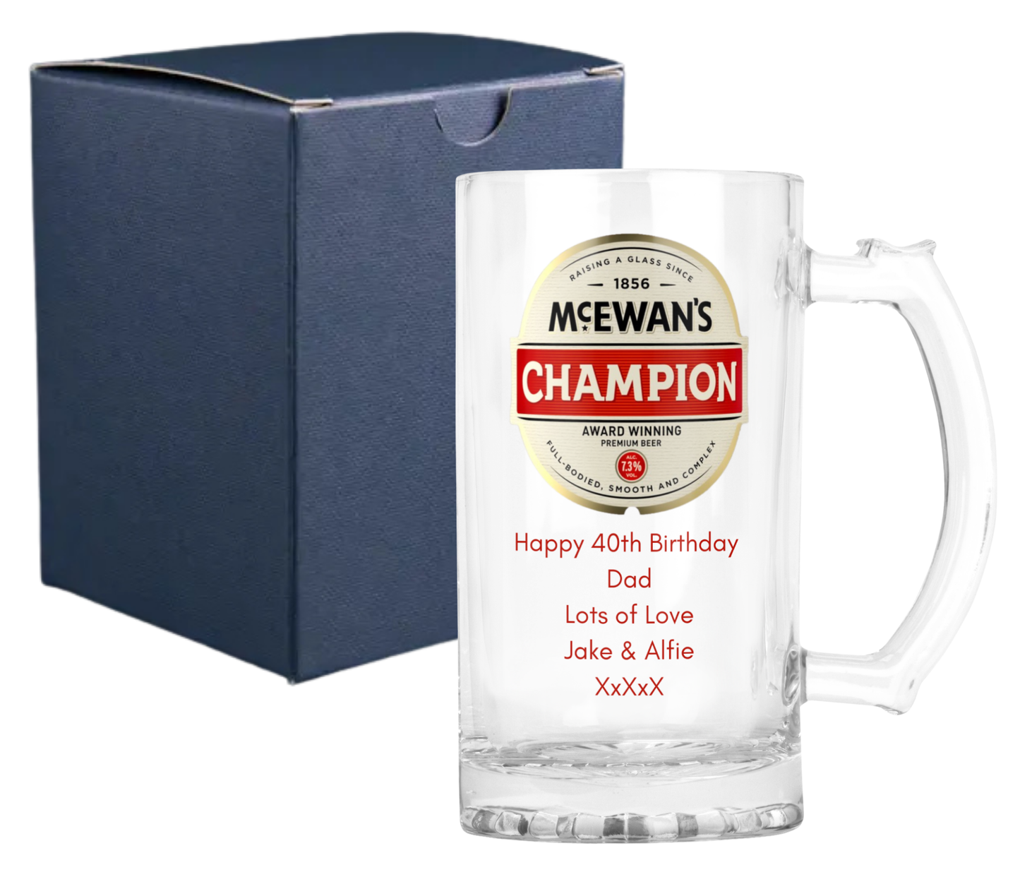 Personalised Glass Beer Tankard Mug - McEwan's Champion Premium Beer Design