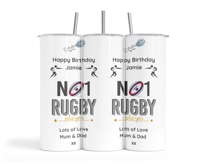 Personalised Insulated Tumbler Travel Sports Bottle - No1 Rugby Player