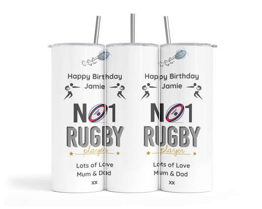 Personalised Insulated Tumbler Travel Sports Bottle - No1 Rugby Player