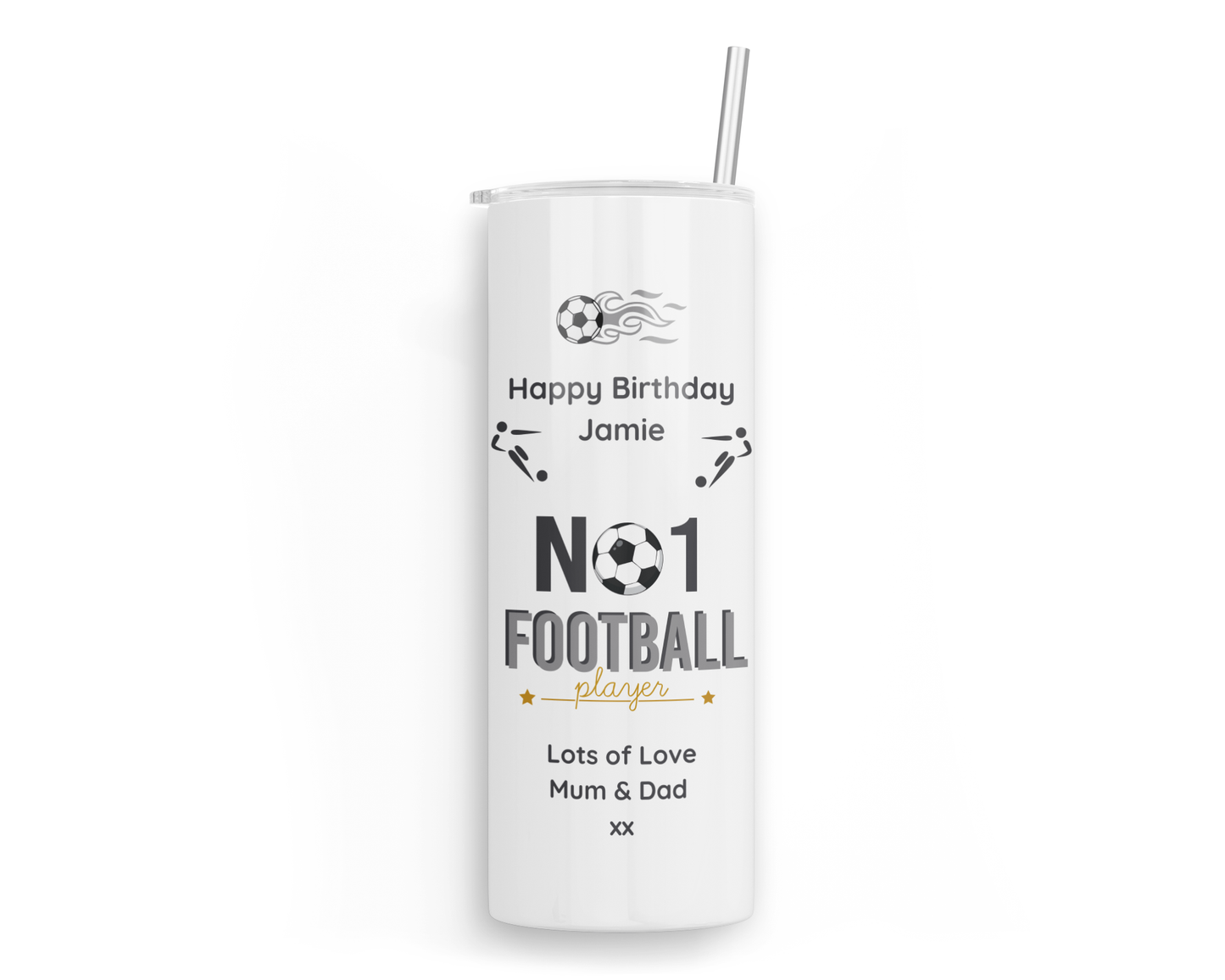 Personalised Insulated Tumbler Travel Sports Bottle - No1 Football Player