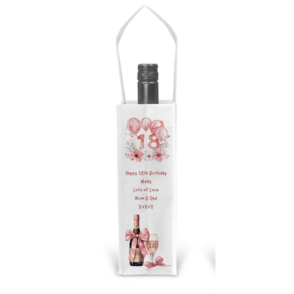 Personalised Bottle Gift Bag - 18th Birthday Champagne & Pink Balloons