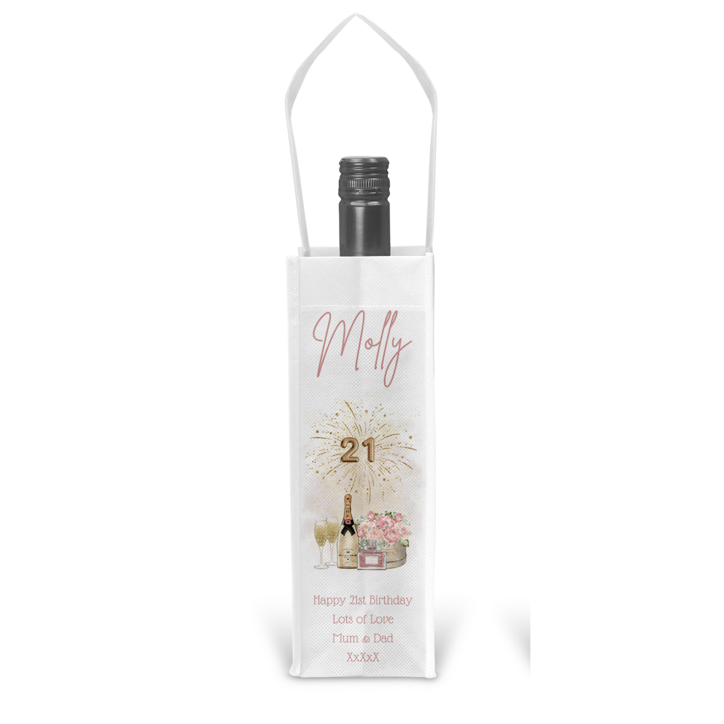 Personalised Bottle Gift Bag - 21st Birthday Champagne & Perfume