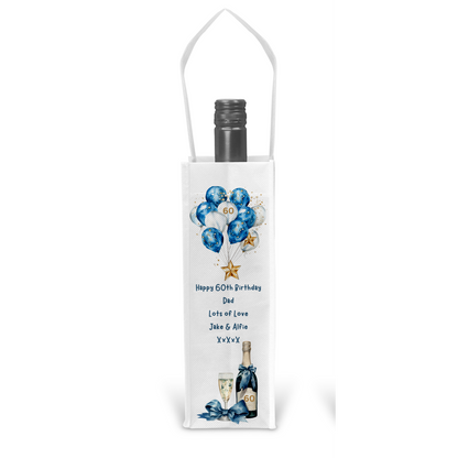 Personalised Bottle Gift Bag - Birthday Champagne & Blue Balloons