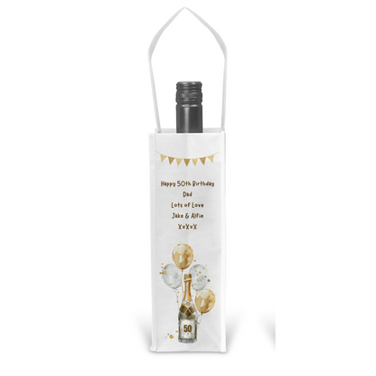 Personalised Bottle Gift Bag - Birthday Champagne & Gold Balloons