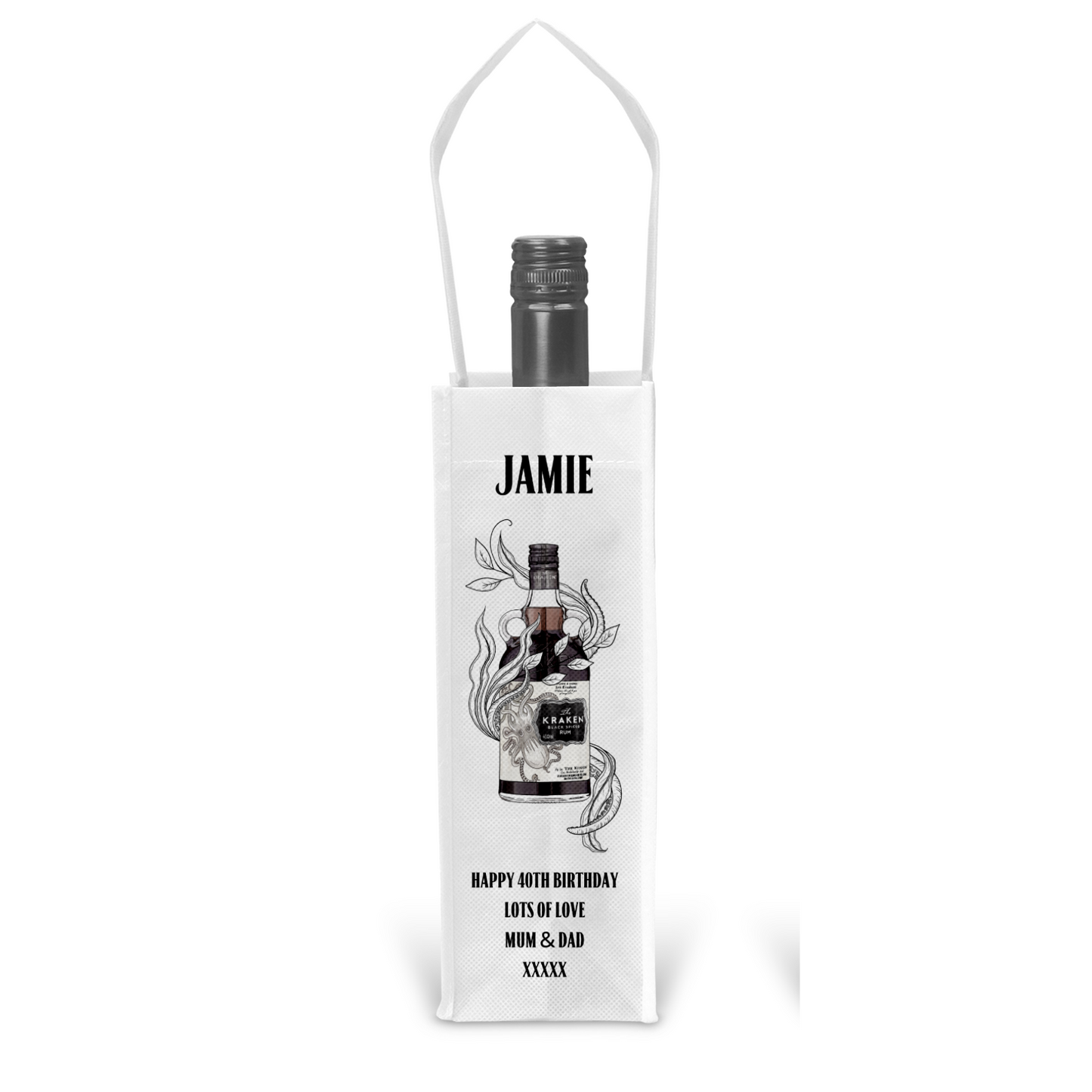 Personalised Bottle Gift Bag - Kraken Rum Design