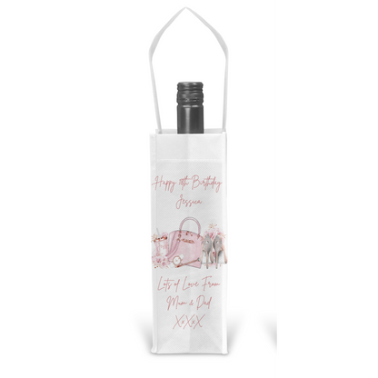 Personalised Bottle Gift Bag - Pink Shoes & Handbag Design