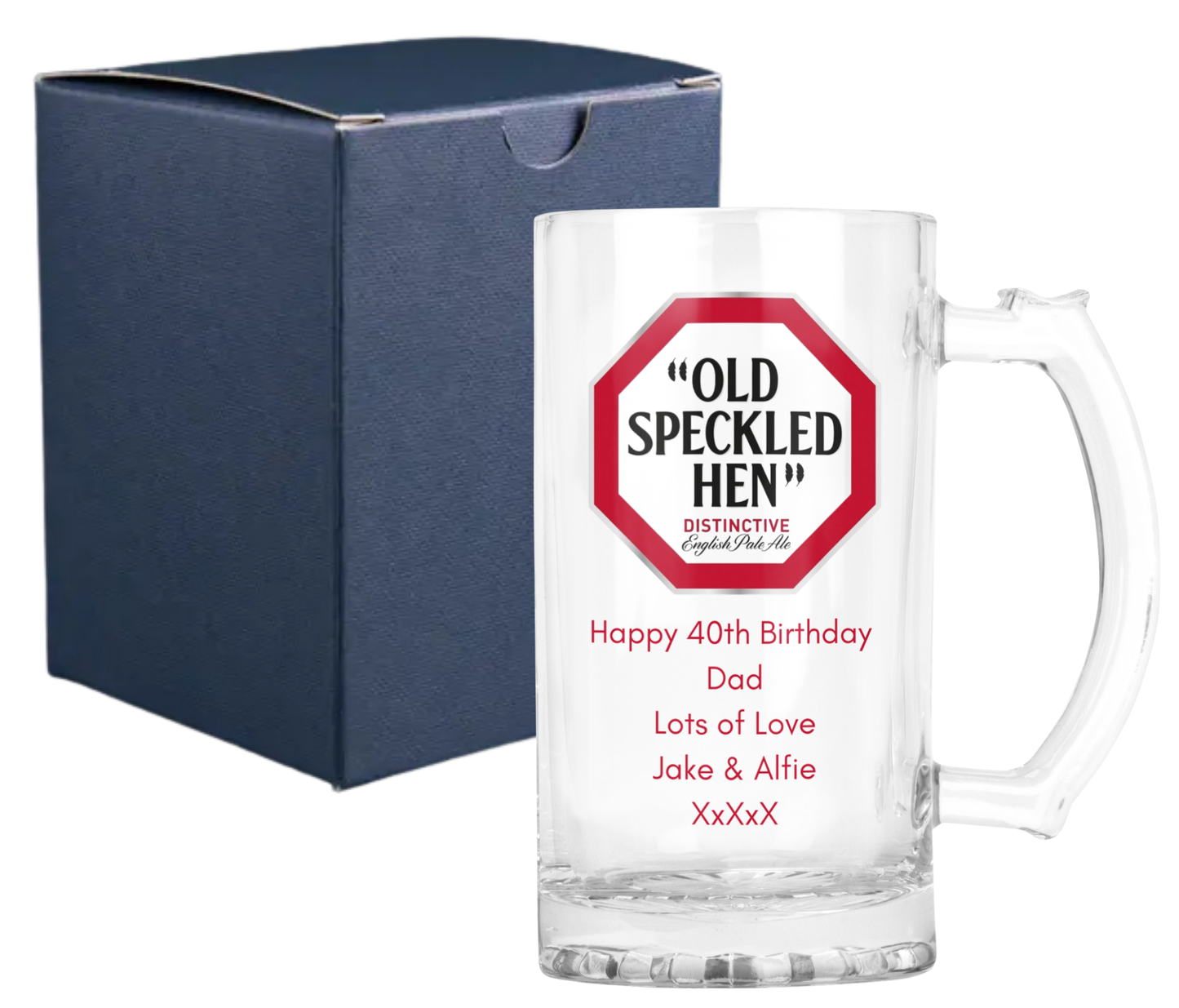 Personalised Glass Beer Tankard Mug - Old Speckled Hen Pale Ale Design
