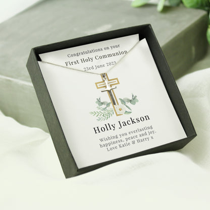 Personalised Christening Communion Cross Necklace and Box