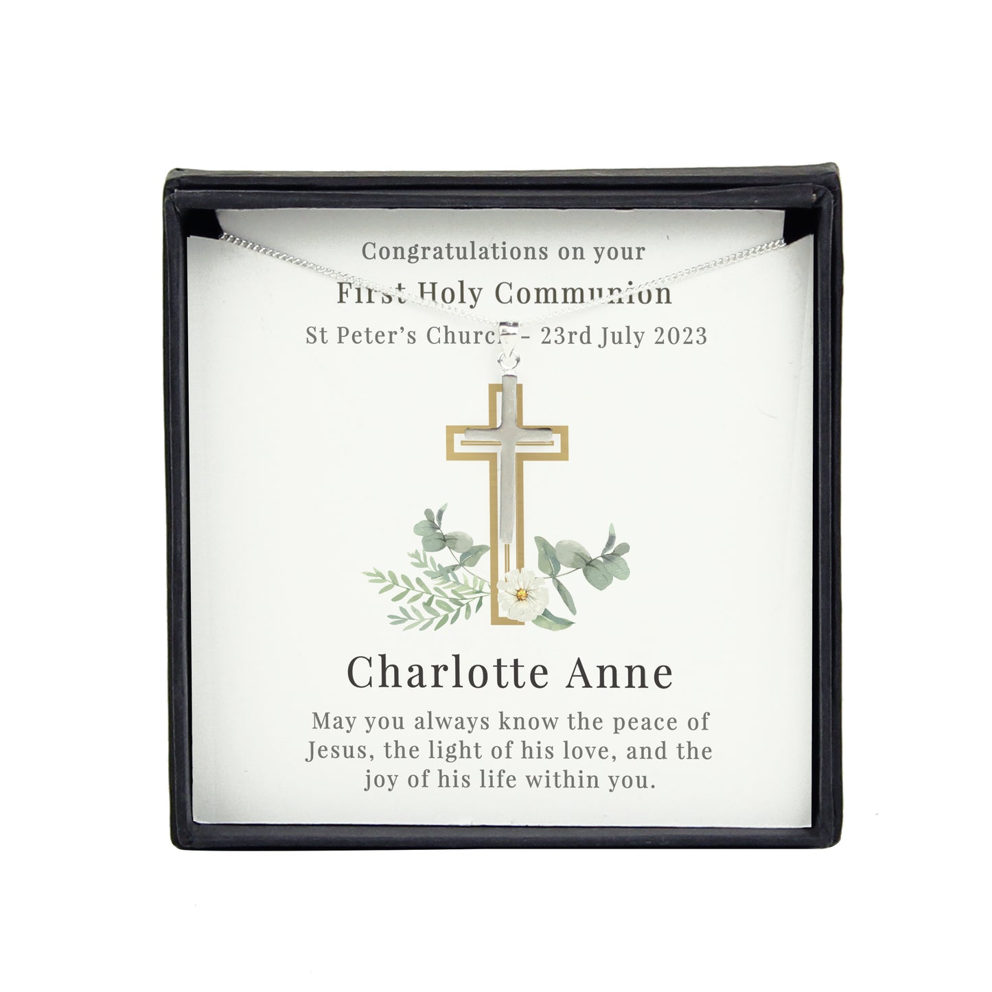 Personalised Christening Communion Cross Necklace and Box