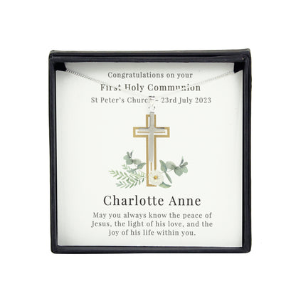 Personalised Christening Communion Cross Necklace and Box