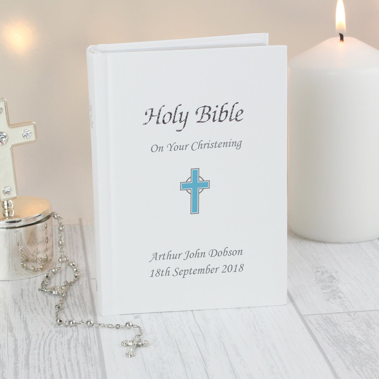 Personalised Blue Cross Holy Bible - Christening/Communion