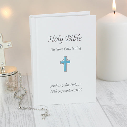 Personalised Blue Cross Holy Bible - Christening/Communion