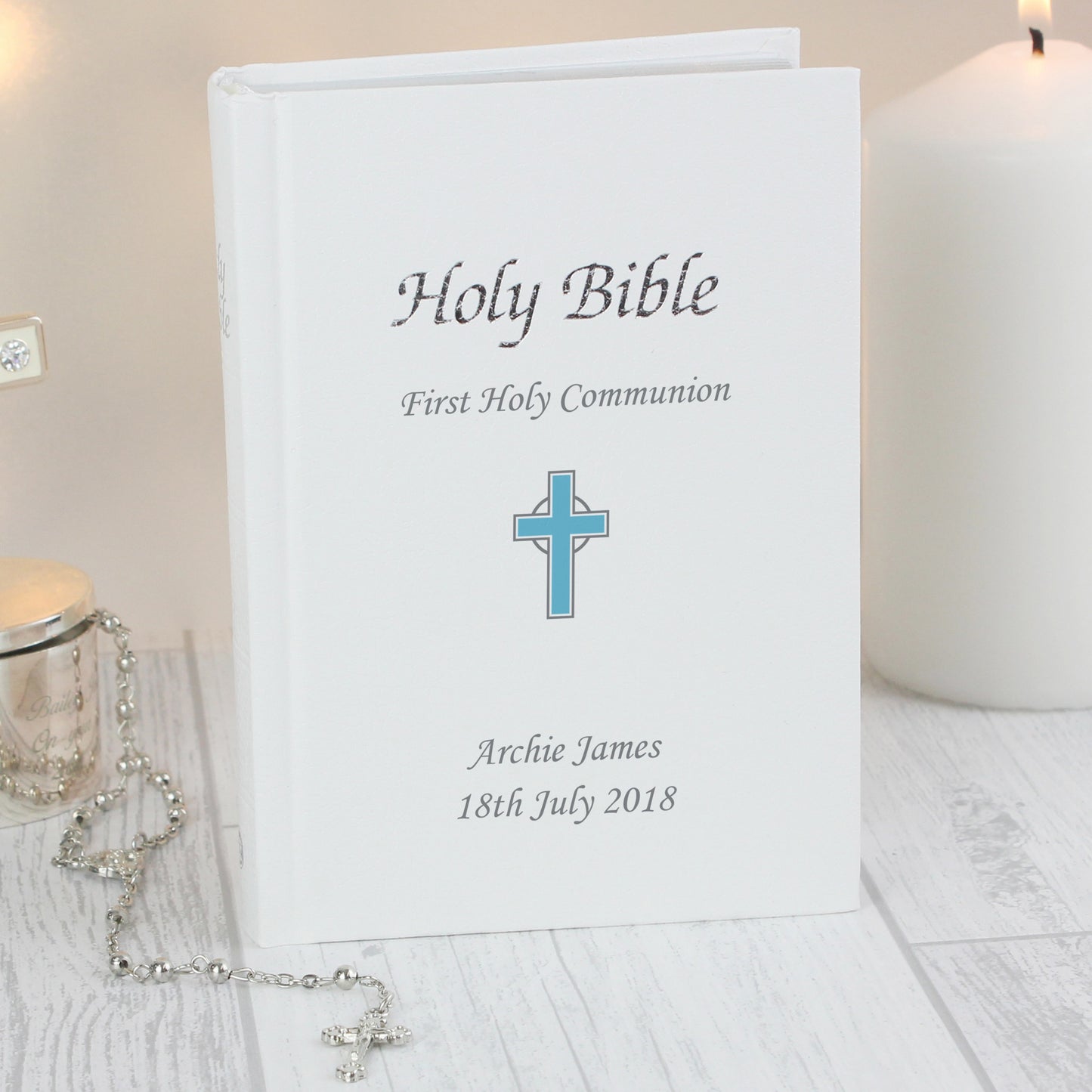 Personalised Blue Cross Holy Bible - Christening/Communion