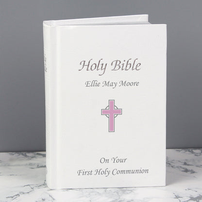 Personalised Pink Cross Holy Bible - Christening/Communion