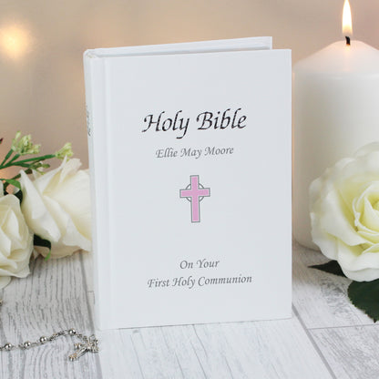 Personalised Pink Cross Holy Bible - Christening/Communion