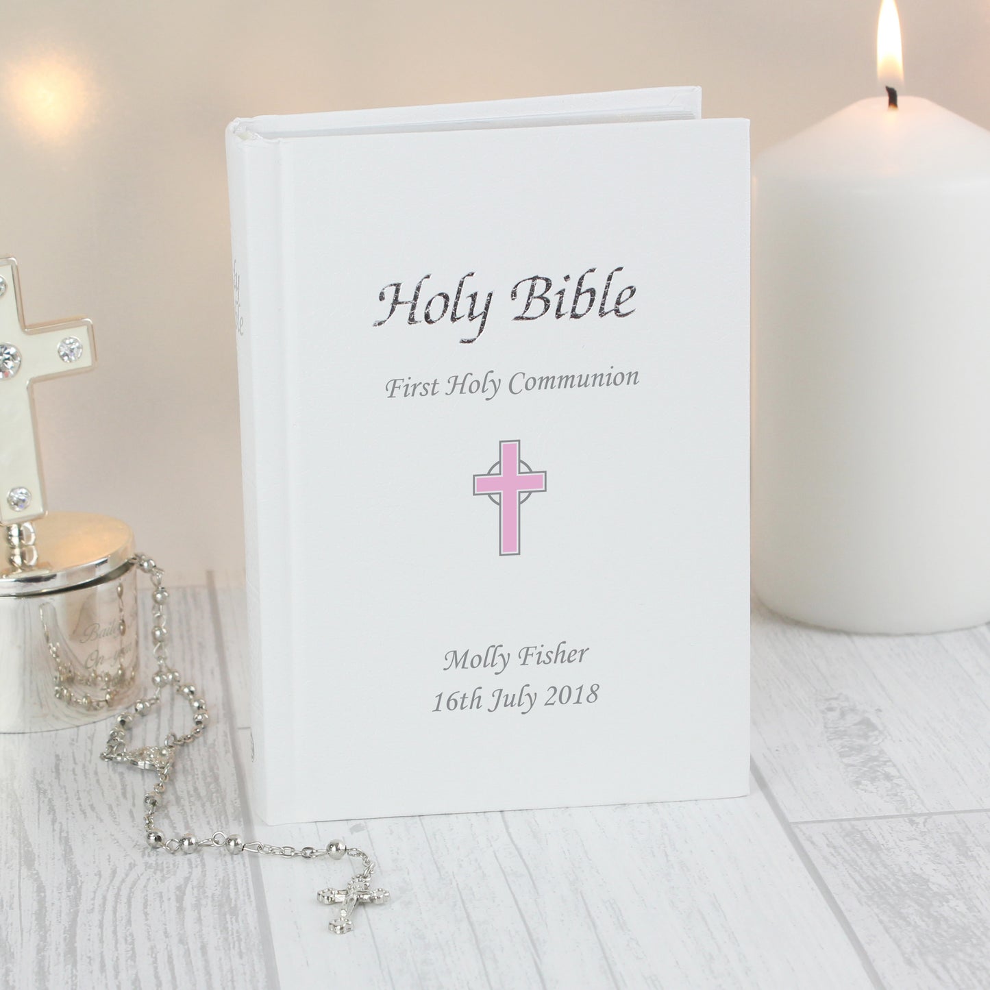 Personalised Pink Cross Holy Bible - Christening/Communion