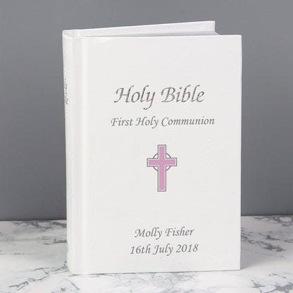 Personalised Pink Cross Holy Bible - Christening/Communion