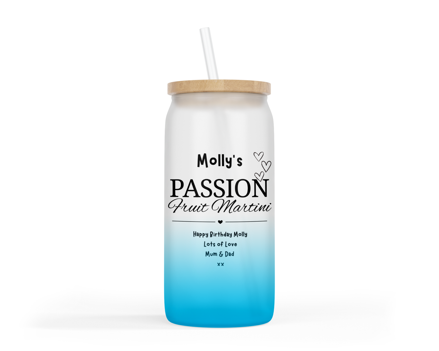 Personalised Ombre Coloured Glass Tumbler - Passion Fruit Martini Design