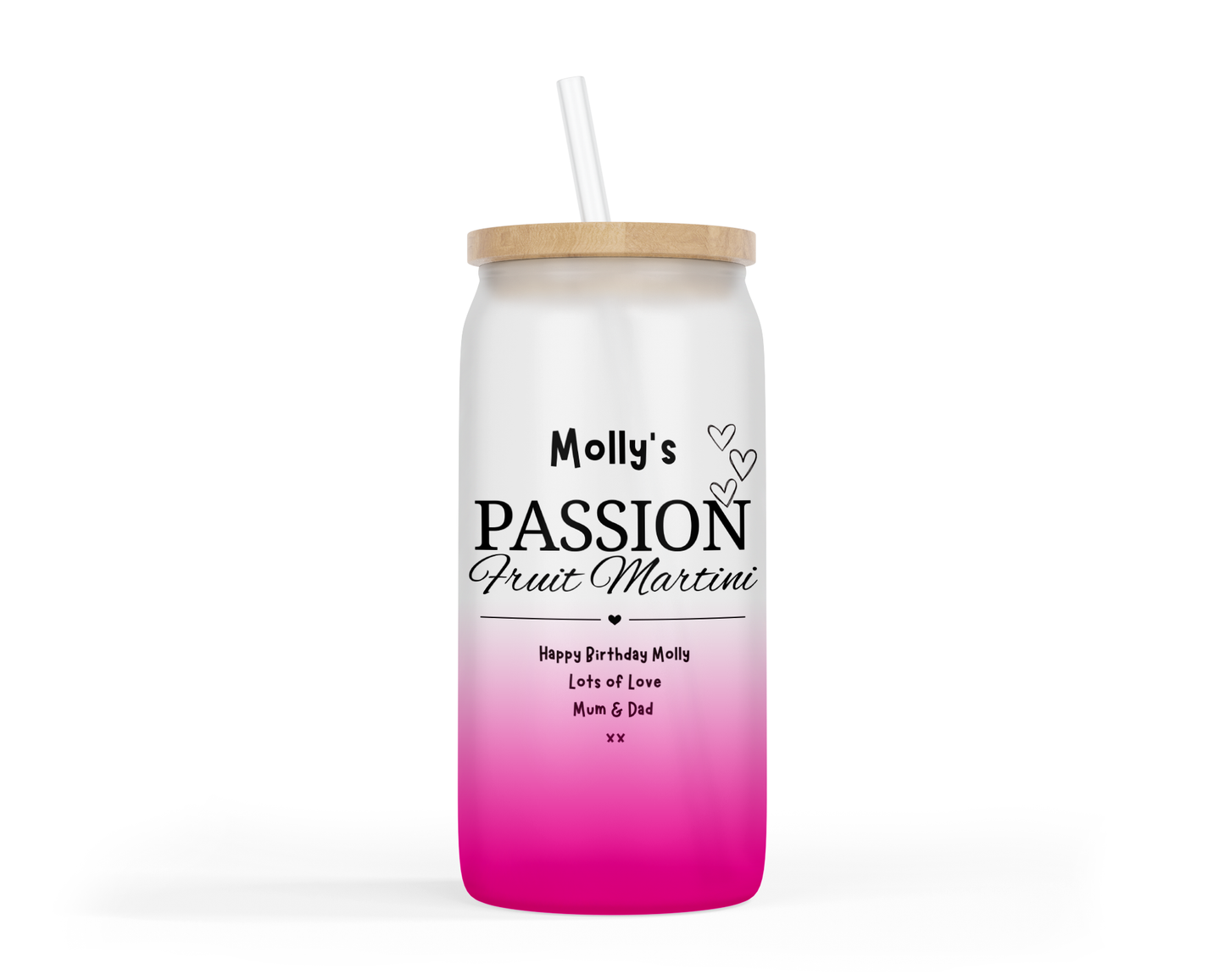 Personalised Ombre Coloured Glass Tumbler - Passion Fruit Martini Design