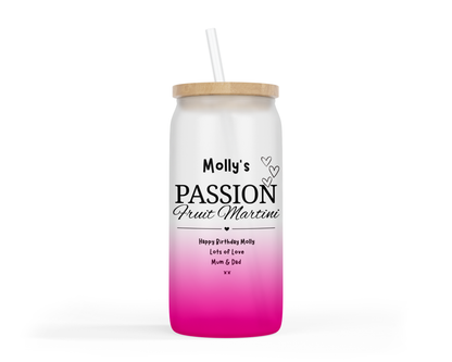 Personalised Ombre Coloured Glass Tumbler - Passion Fruit Martini Design