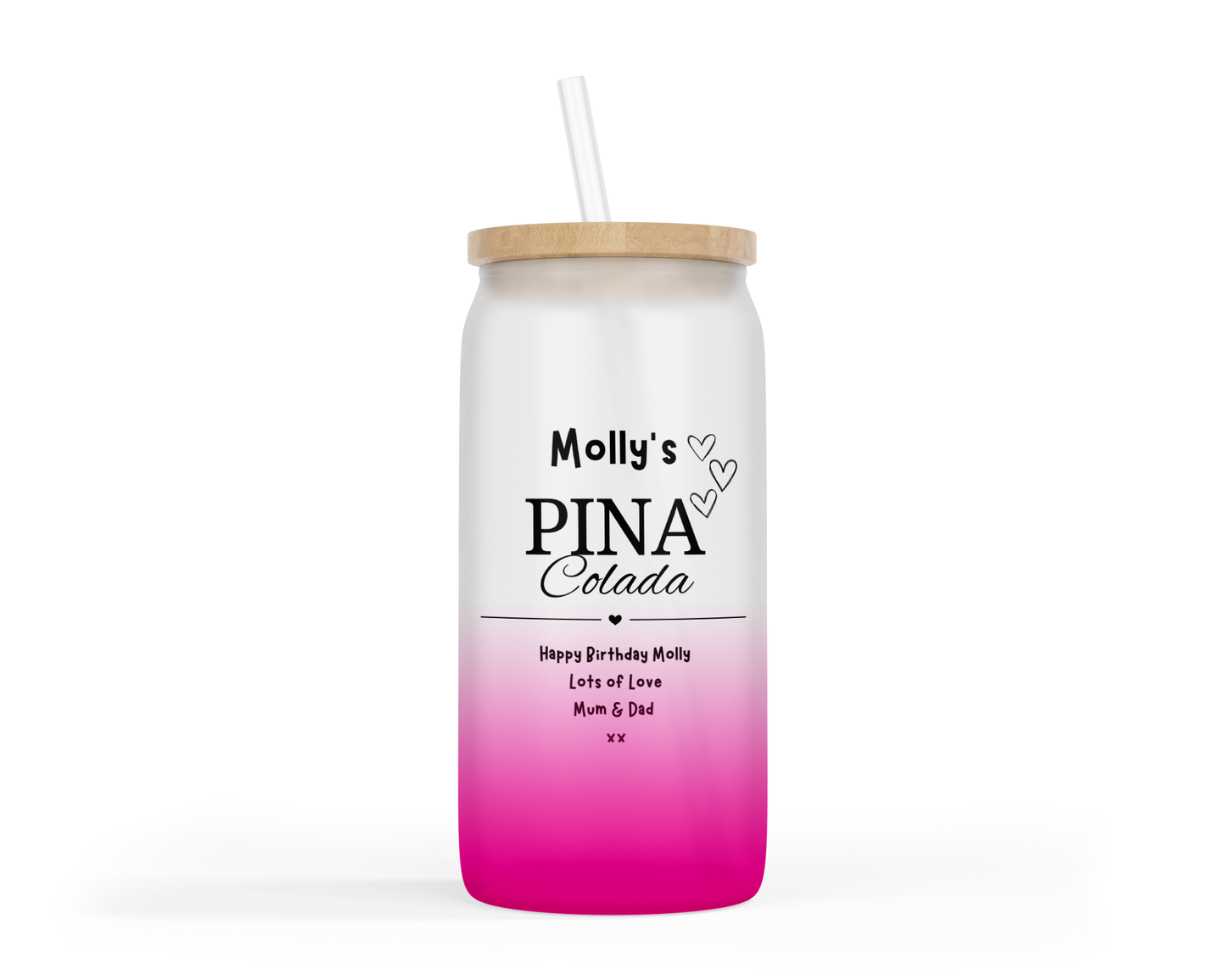 Personalised Ombre Coloured Glass Tumbler - Pina Colada Design