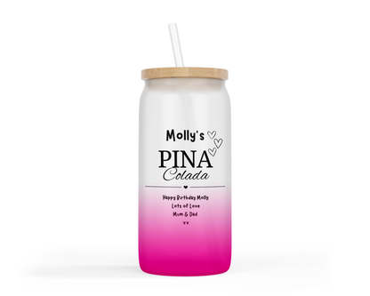 Personalised Ombre Coloured Glass Tumbler - Pina Colada Design