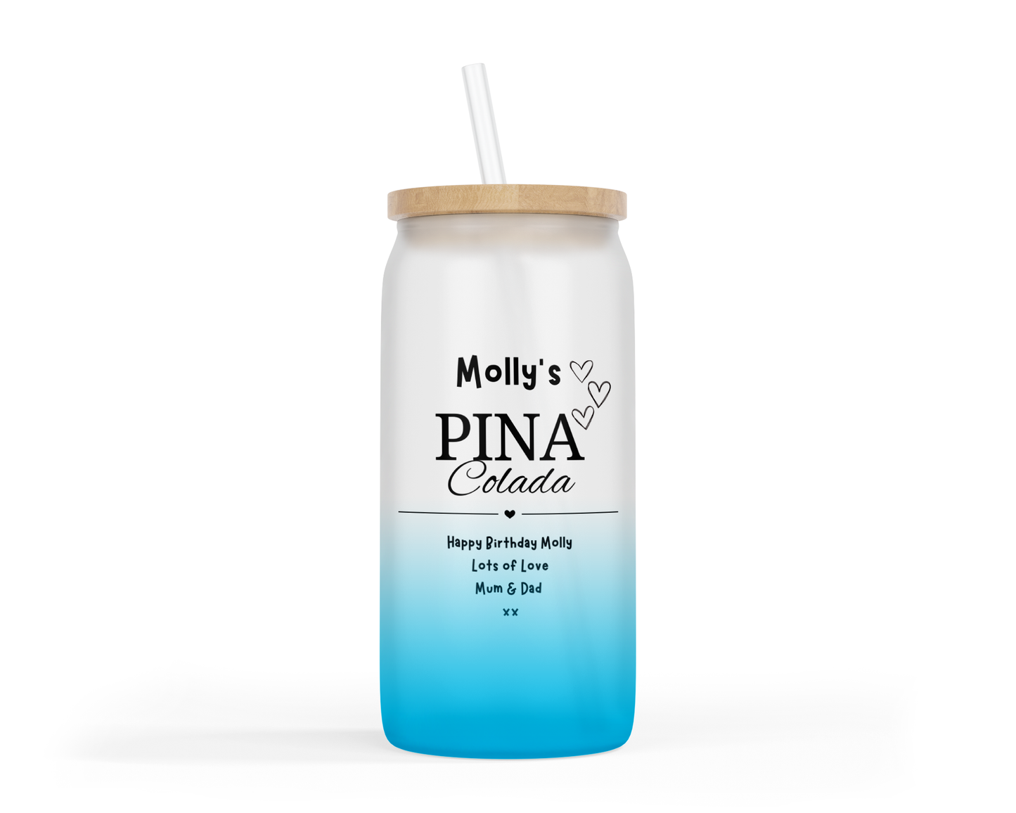 Personalised Ombre Coloured Glass Tumbler - Pina Colada Design