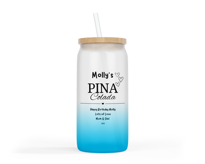 Personalised Ombre Coloured Glass Tumbler - Pina Colada Design