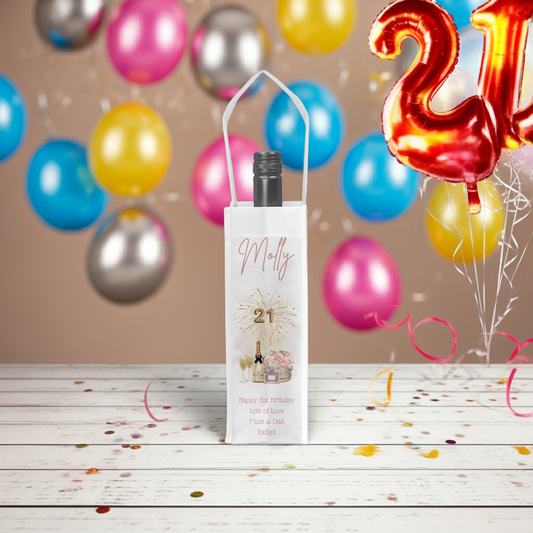 Personalised Bottle Gift Bag - 21st Birthday Champagne & Perfume