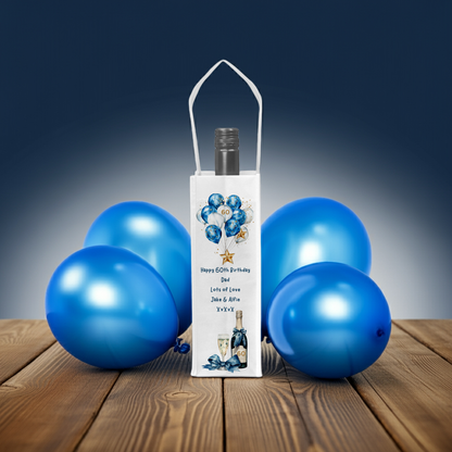 Personalised Bottle Gift Bag - Birthday Champagne & Blue Balloons