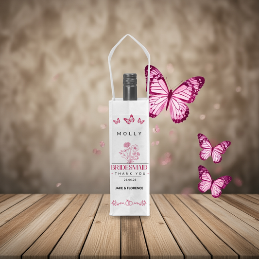 Personalised Bottle Gift Bag - Bridesmaid Butterflies Wedding Design