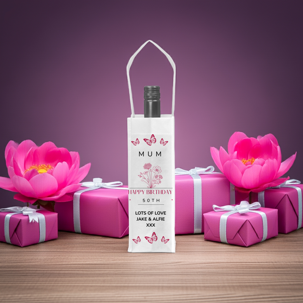 Personalised Bottle Gift Bag - Butterflies Design