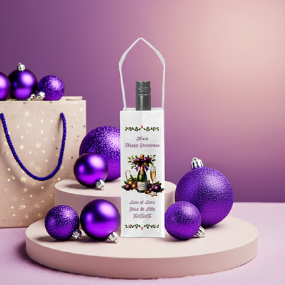 Personalised Bottle Gift Bag - Christmas Champagne Purple