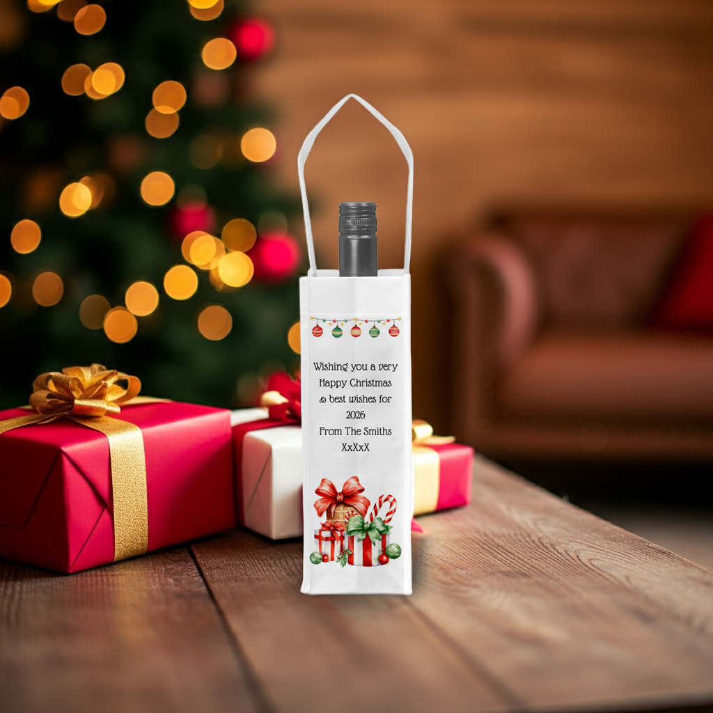 Personalised Bottle Gift Bag - Christmas Presents Design