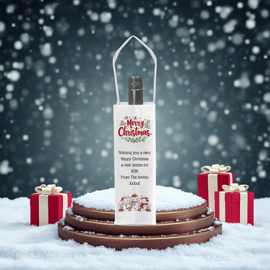 Personalised Bottle Gift Bag - Christmas Snowmen Design
