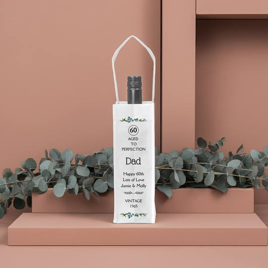 Personalised Bottle Gift Bag - Eucalyptus Birthday Design