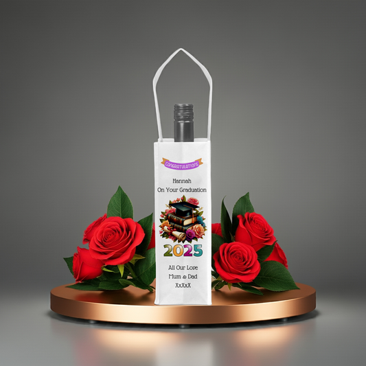 Personalised Bottle Gift Bag - Graduation Roses Design