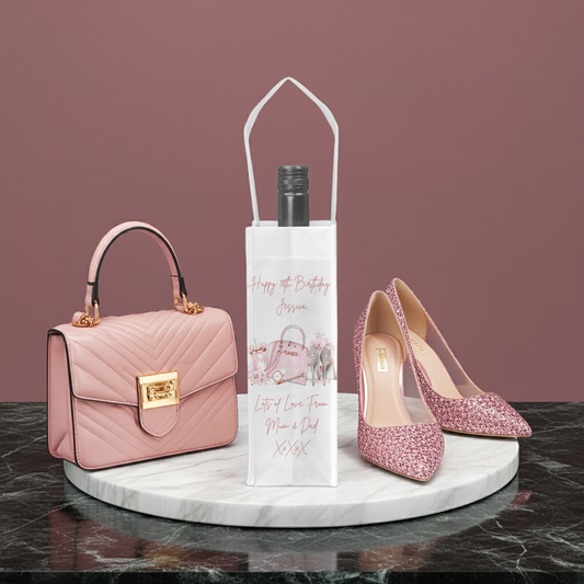 Personalised Bottle Gift Bag - Pink Shoes & Handbag Design