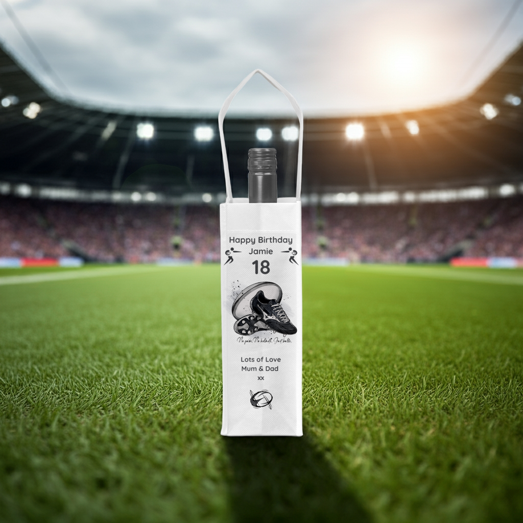 Personalised Bottle Gift Bag - Rugby Design
