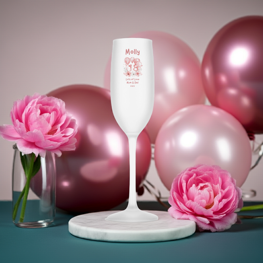 Personalised Flute Glass - 18th Birthday Pink Balloons