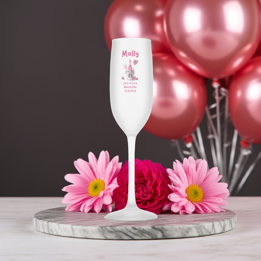 Personalised Flute Glass - 21st Birthday Pink Balloons