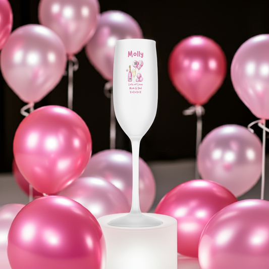 Personalised Flute Glass - 30th Birthday Pink Balloons