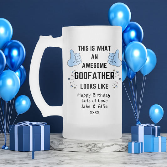 Personalised Frosted Glass Tankard - Awesome Godfather